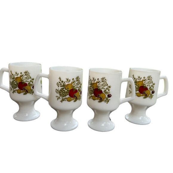 Vtg Corning Spice of Life Footed Mugs Set of 4 Milk Glass Pedestal Grandmugs - Picture 5 of 16